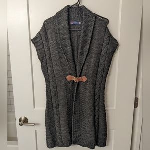 British Wool Naturally Hand-Knit Cableknit Open Front Tunic Sweater